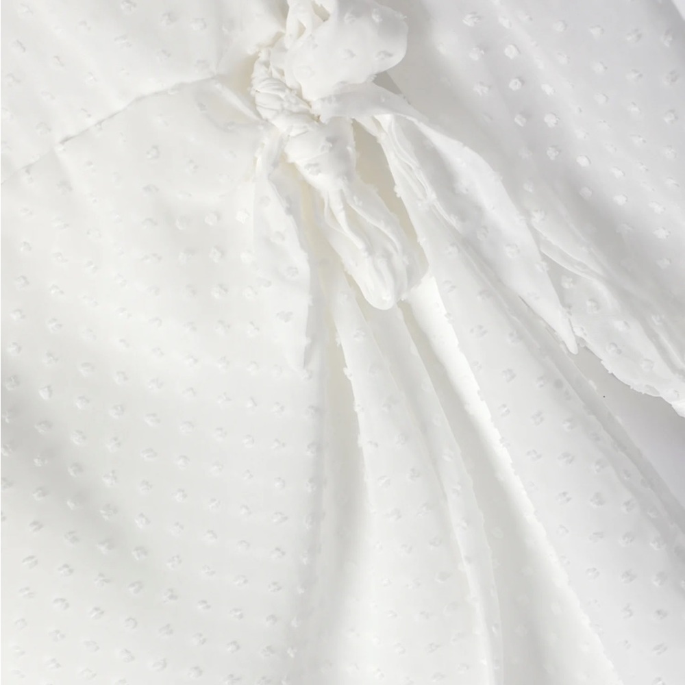 Lulus White Swiss Dot Long Sleeve Tie-Front Mini Dress - Picture 7 of 9